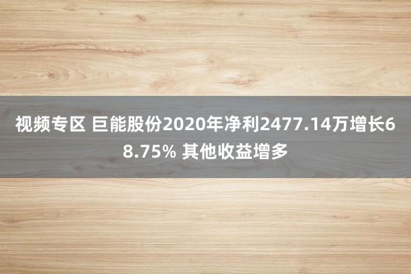 视频专区 巨能股份2020年净利2477.14万增长68.75% 其他收益增多