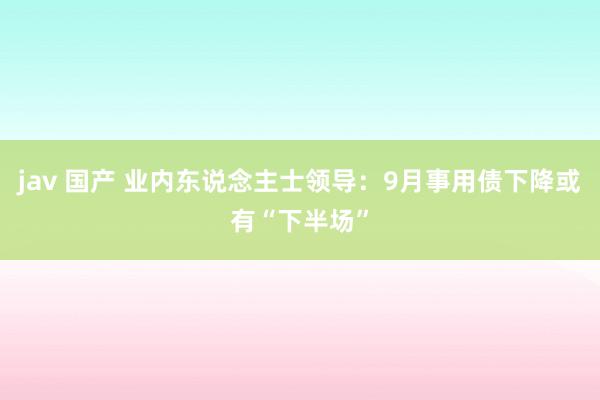 jav 国产 业内东说念主士领导：9月事用债下降或有“下半场”