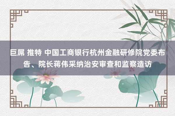 巨屌 推特 中国工商银行杭州金融研修院党委布告、院长蒋伟采纳治安审查和监察造访