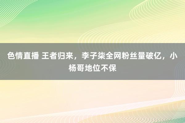 色情直播 王者归来，李子柒全网粉丝量破亿，小杨哥地位不保